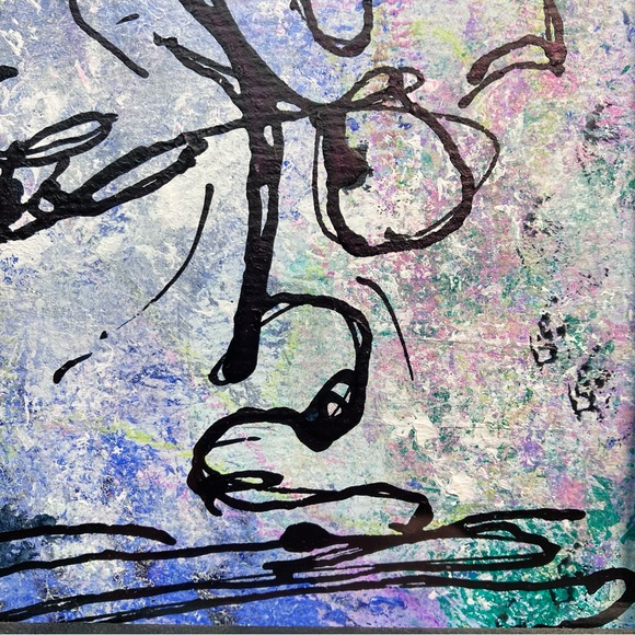 Original Abstract Framed Acrylic Floral Line Art Painting, 5x7" - Picture 3 of 14